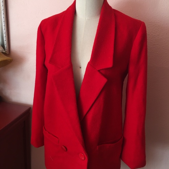 VTG 80's -90's Oversized 100% Wool Red Blazer - Picture 2 of 16